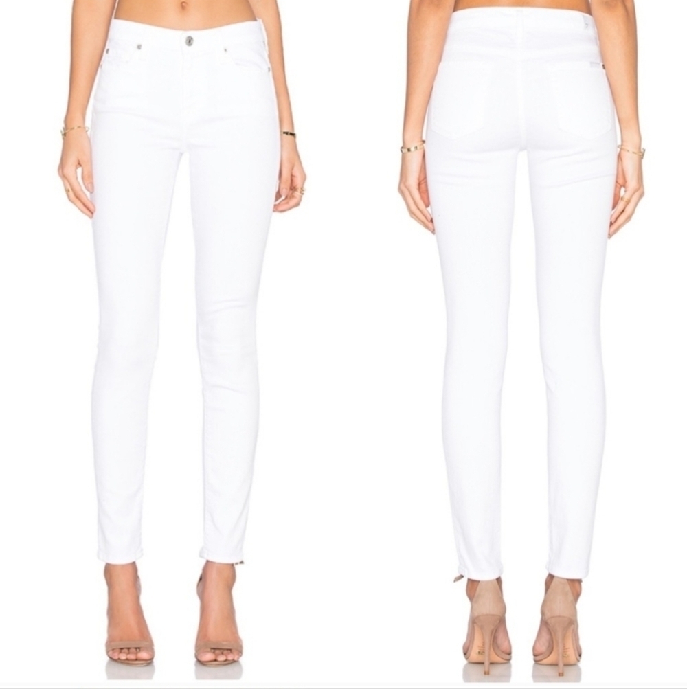 7 For All Mankind White High Rise Skinny Jean Size 28